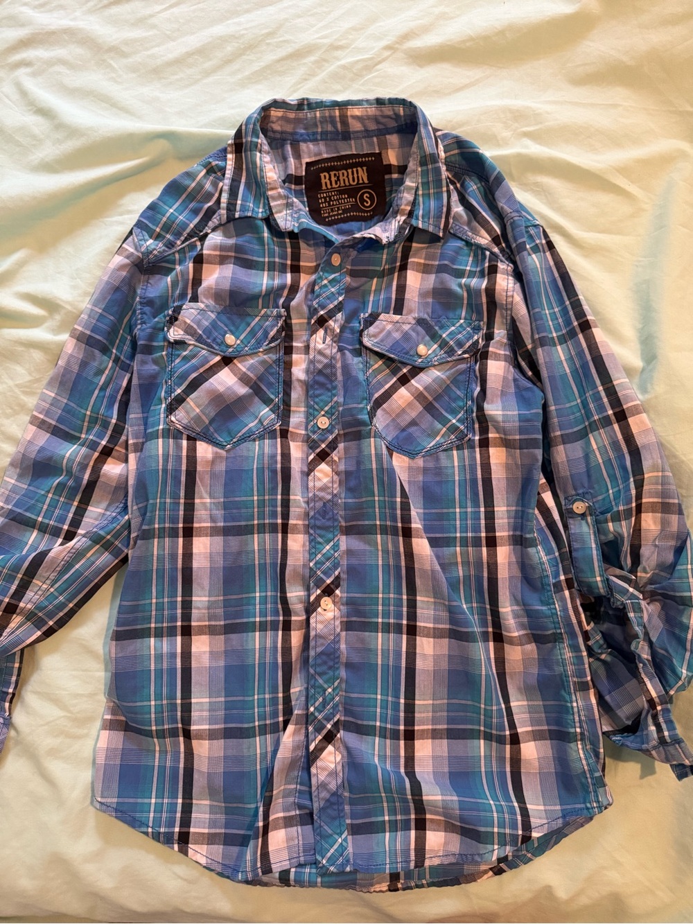 Men’s Blue Plaid Casual Button-Down Shirt
